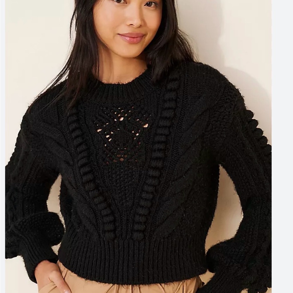 Anthropologie Black Textured Cable Knit Sweater Size‎ XS